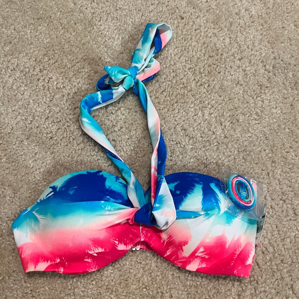 NWT VS PINk tropical print criss cross halter swimsuit top